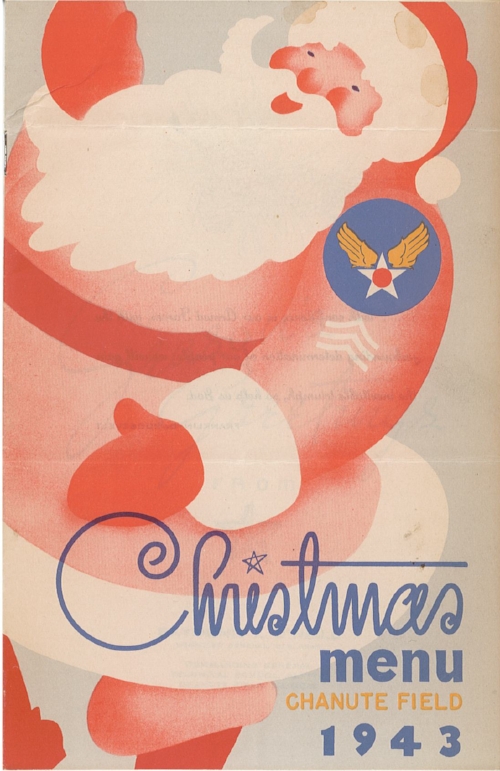 Sergeant Santa brings tidings of a Christmas feast to the US Army Air Force's Technical Training School at Chanute Field, Illinois,&nbsp;in 1943.
