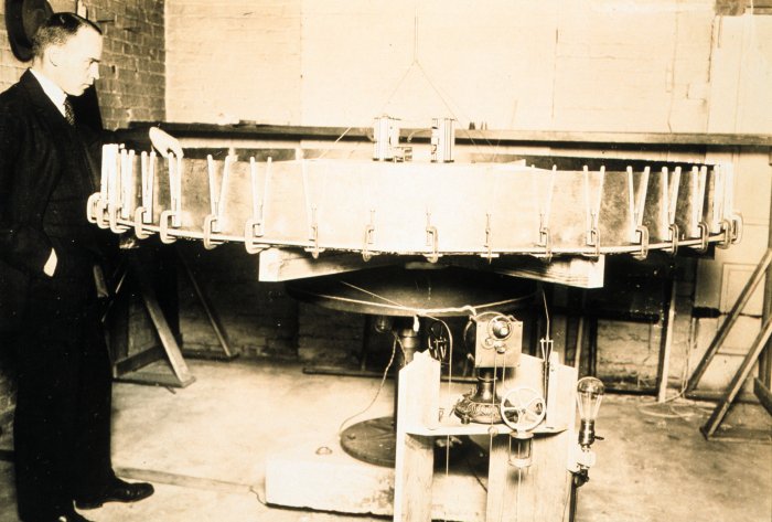 Rossby experimented with observing fluid dynamics in a rotating tank during a fellowship at the US Weather Bureau in 1926-27. His student Dave Fultz had more success with rotating tanks in the 1940s.&nbsp;(Image via  NOAA Photolibrary .)