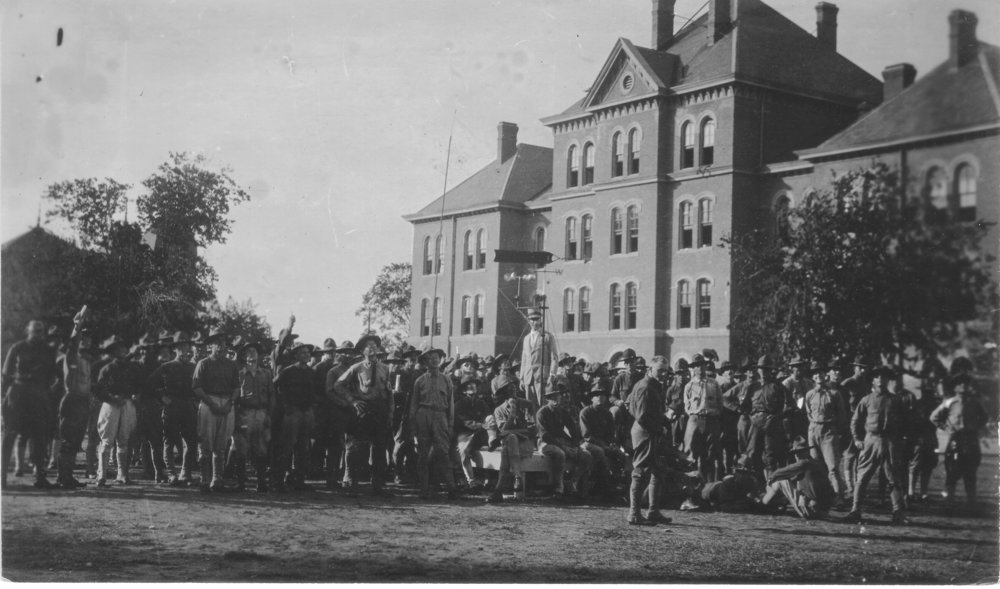 Professor Charles F. Brooks (center, behind anemometer) and other faculty and meteorological trainees observe the ascent of a weather balloon.&nbsp;Photo by A.W. Atkinson,&nbsp;US Army Signal Corps.&nbsp;Courtesy of the US Army Heritage and Education Center, Carlisle, PA.
